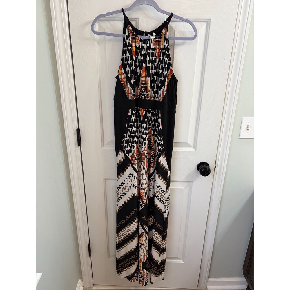 Chico's Abstract Print Jersey Maxi Halter Style Dress Womens Size 1 Medium